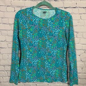 Lands' End Womens Floral Long Sleeve Rash Guard Blue Sz S Vacation Beach Swim